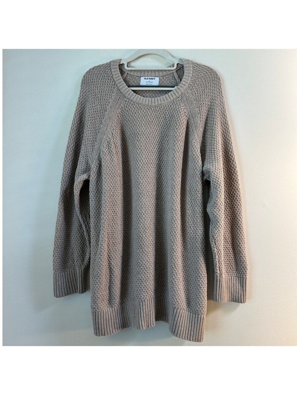 Old Navy Womens XL Taupe Chunky Knit Oversized Pullover Sweater Cotton Blend